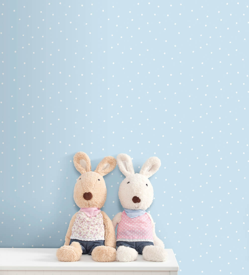 Weiß und hellblaue Tapete Pünktchen Pippo Rasch Textil 104591