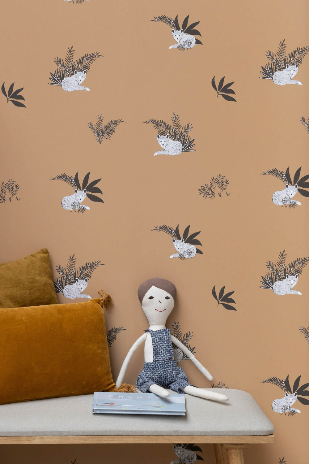 Brown wallpaper leaves and foxes Caselio - Autour du Monde Texdecor ADM103532026-36-ADM103532026.1M
