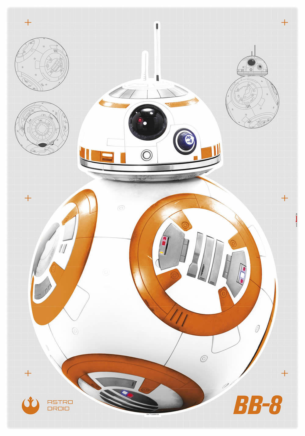Wandsticker selbstklebend Star Wars BB8 Roboter Droiden gelb weiss