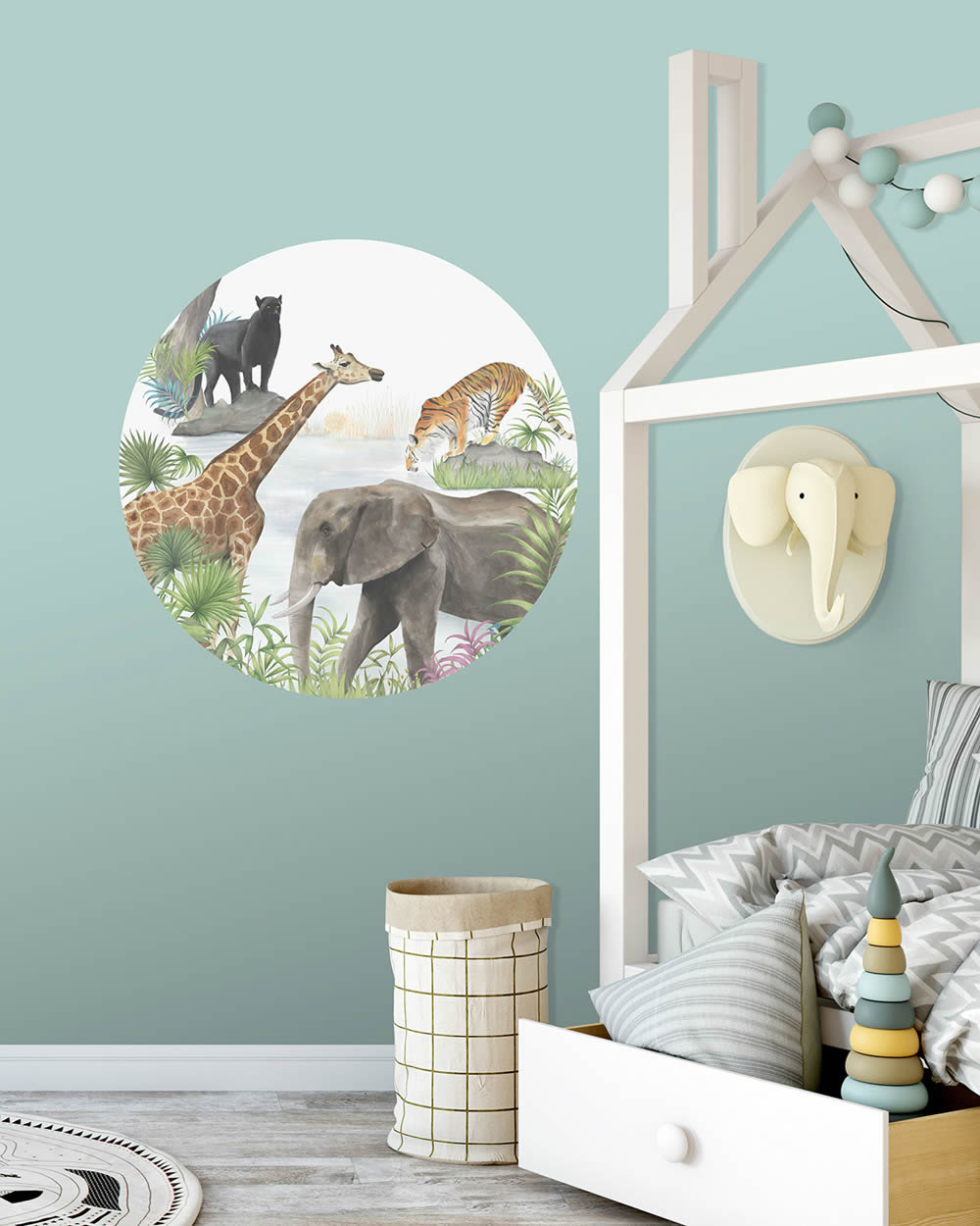 Wandbild Tiere der Savanne rund vorgekleistert 100 x 100 cm