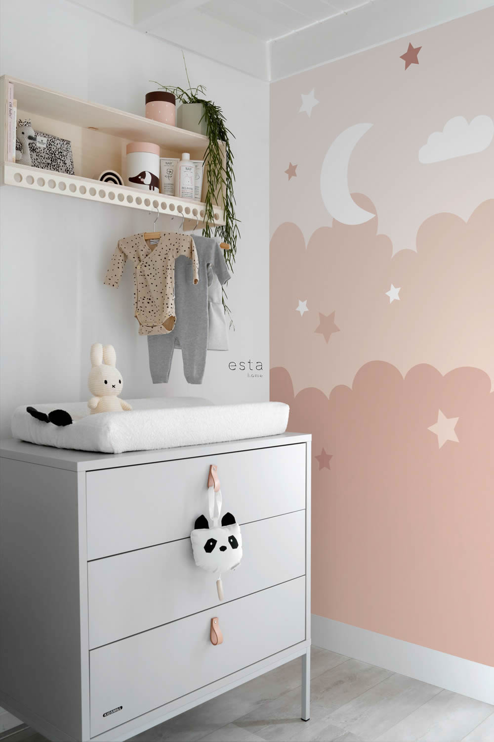 Wandbild 200 x 279 cm Sterne Wolken 4 Bahnen rosa 159249