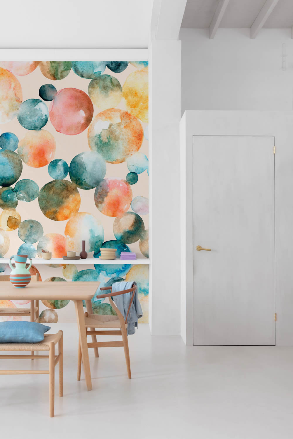 Wandbild 159 x 280 cm Aquarell Kreise Blasen 3 Bahnen ML4101