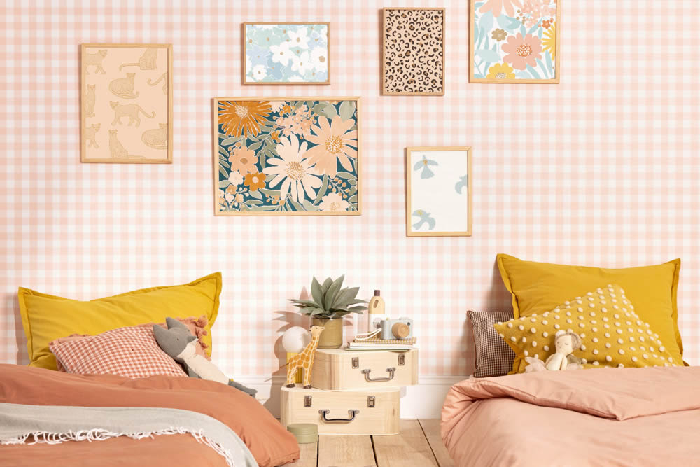 Vliestapete Karomuster verwobene Streifen weiß rosa LGG104420435