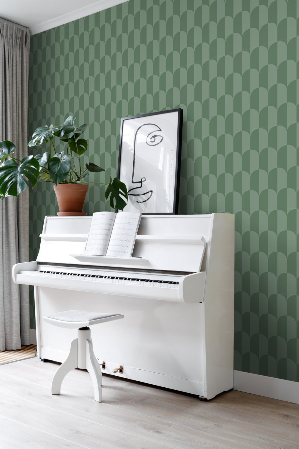 Tapete Bogen Tapete Art Deco graugrün Vlies 139989