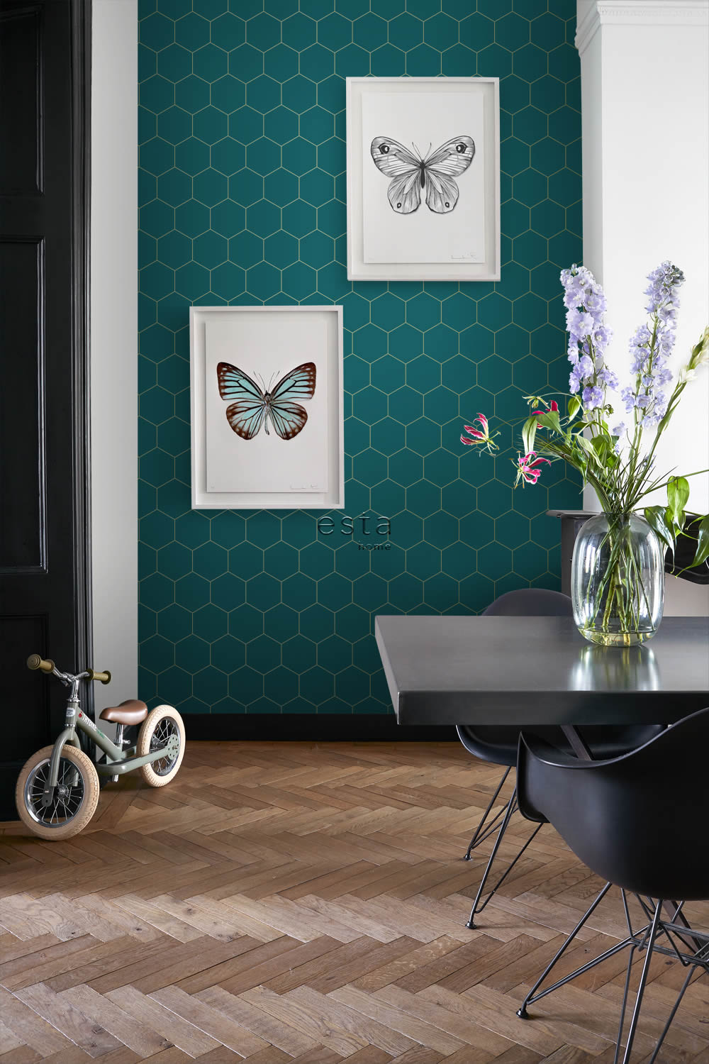 Minimalist wallpaper with honeycomb pattern blue 139455