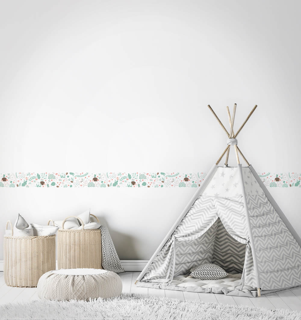 Weiß und bunte Borte Zweige und Tiere Kids Walls Marburg 45873