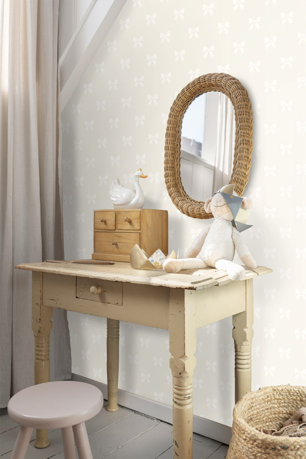 Tapete Schleifen creme weiß glänzend Vlies 346845