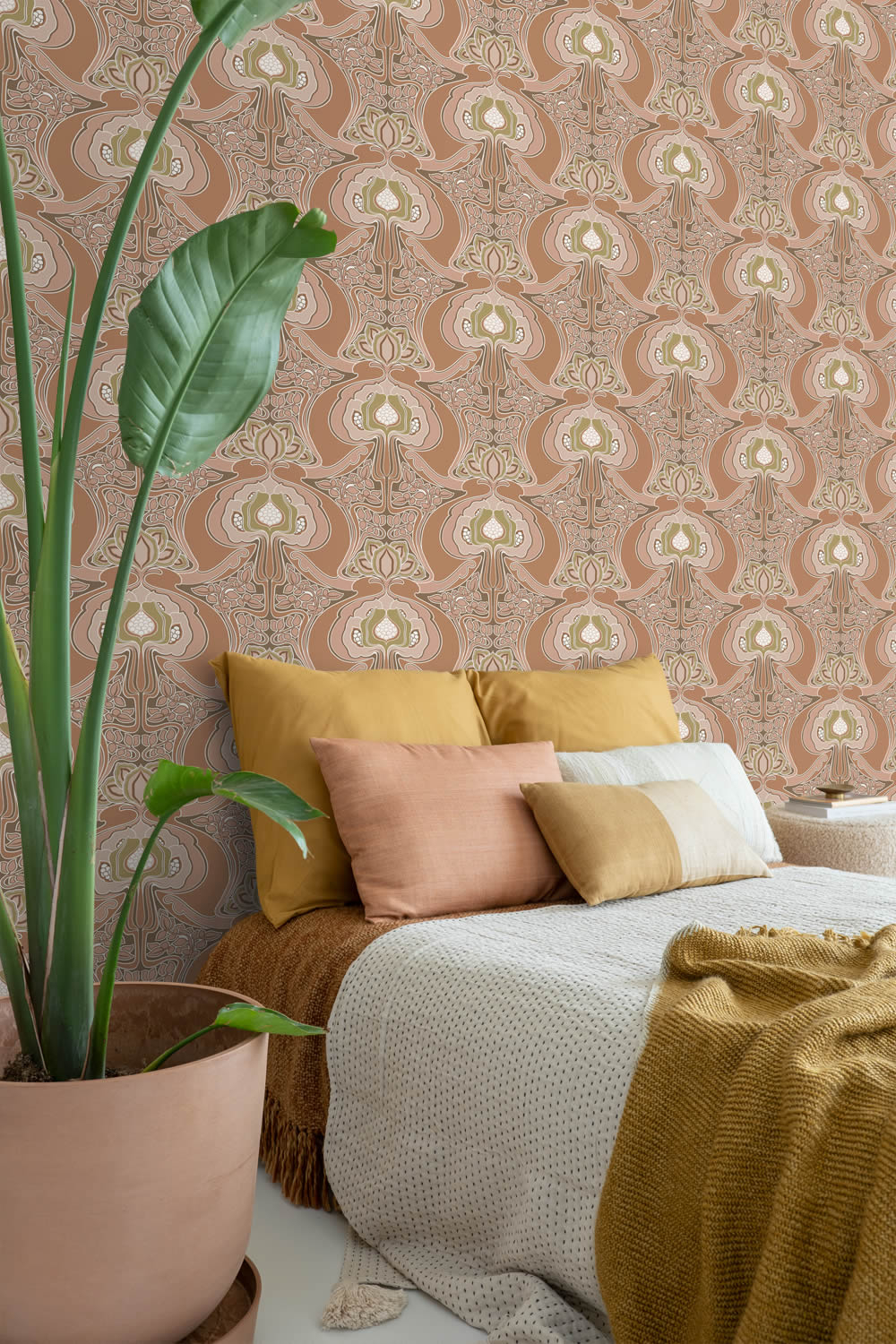 Non-woven wallpaper with brown ornaments 139570