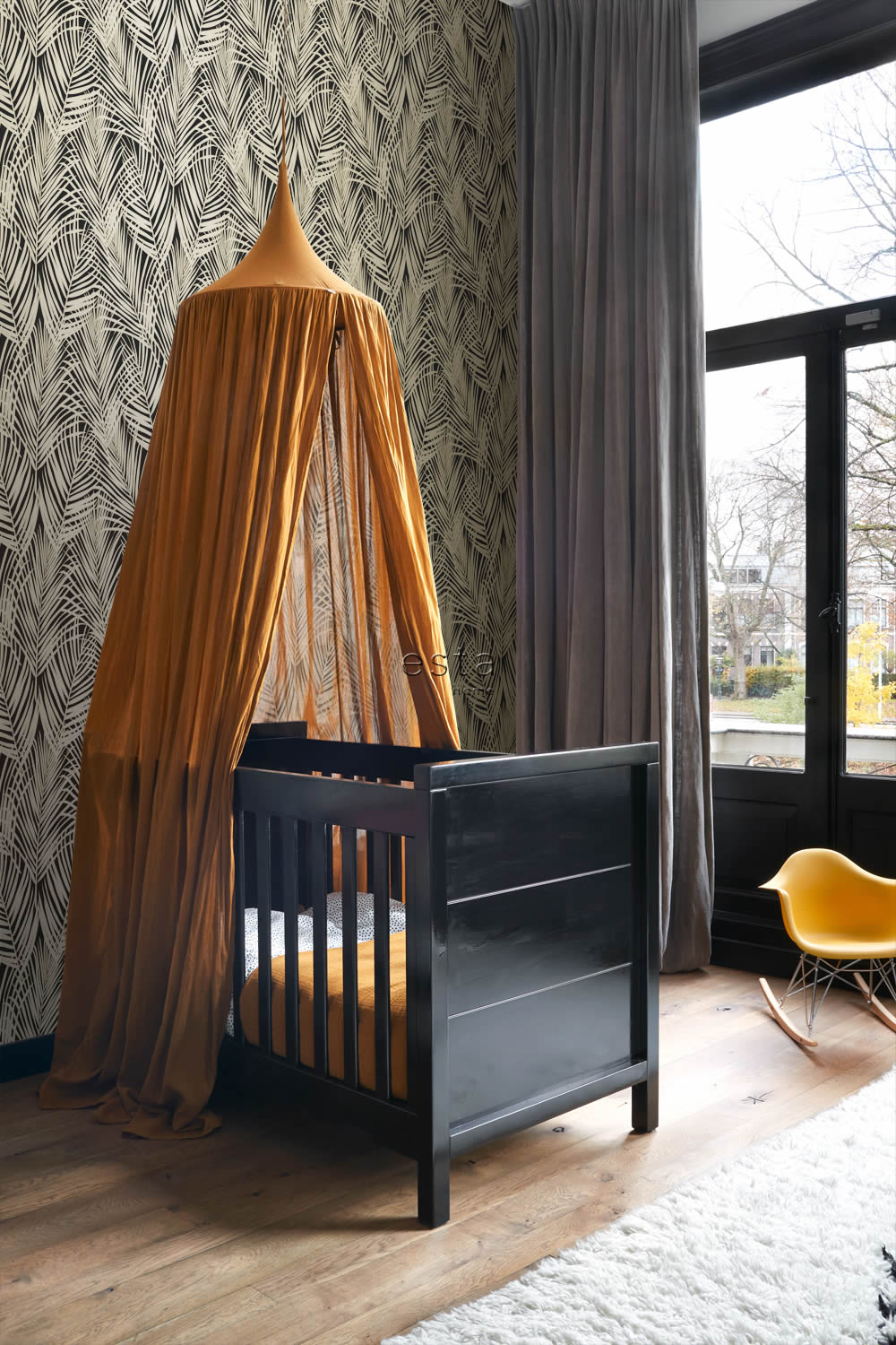 Wallpaper fern leaves black 139318