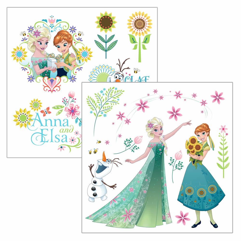 Fenstersticker selbsthaftend Eiskönigin Elsa und Anna Disney Frozen Blumen Bunt