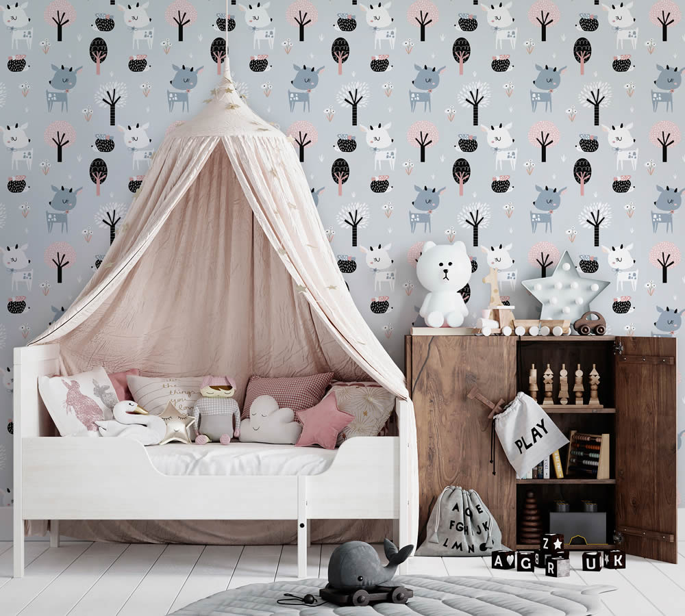 verliebte Rehe Tapete grau und bunt Kids Walls Marburg 45831