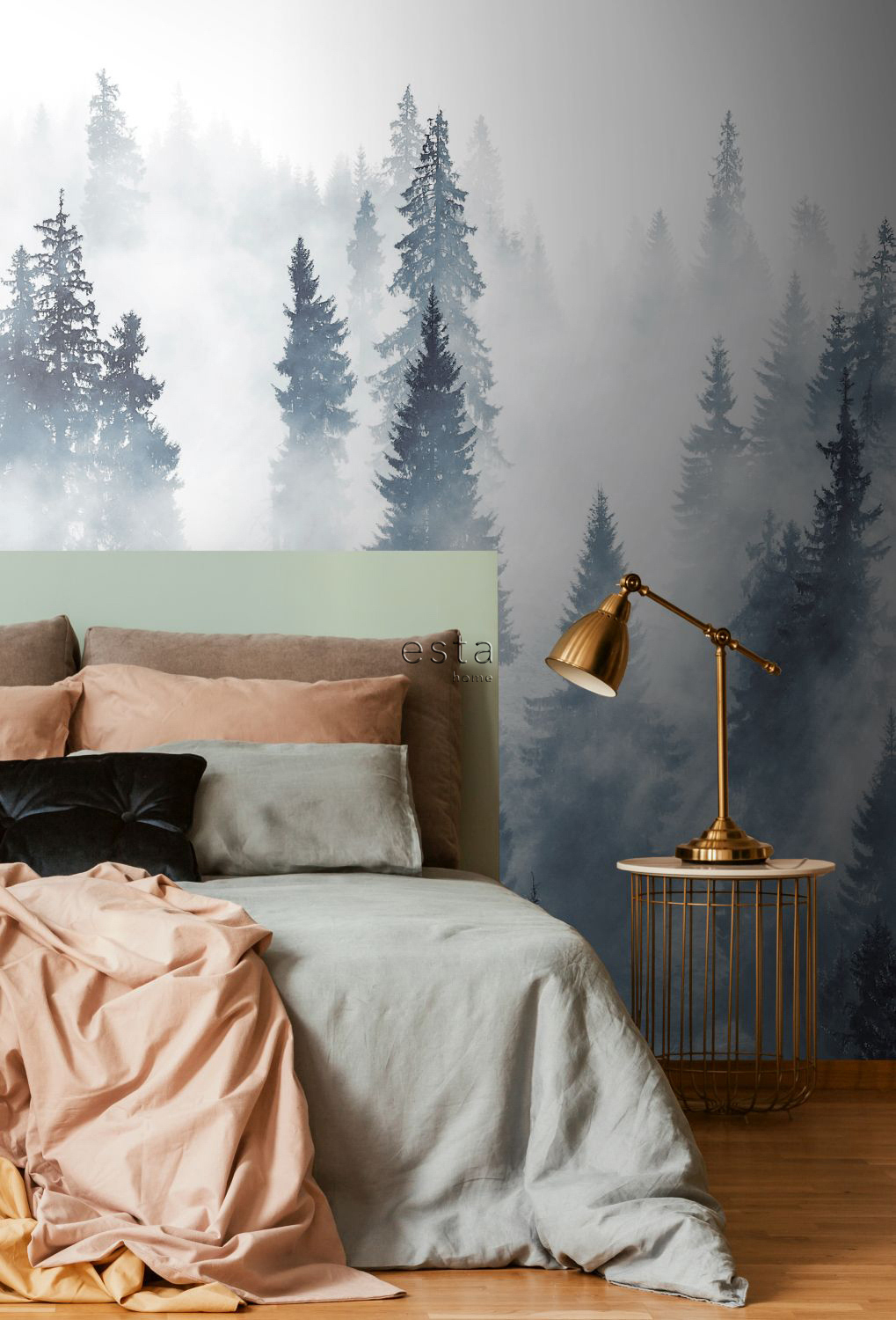 Wandbild Nebelwald Tannen blaugrau 186 x 279 cm 158909