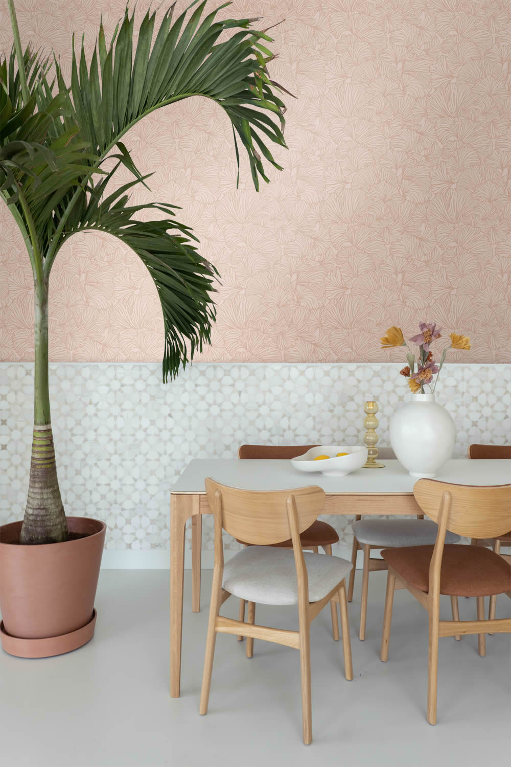 Tapete Vlies Ginkgoblätter Naturmotiv rosa terrakotta 139489