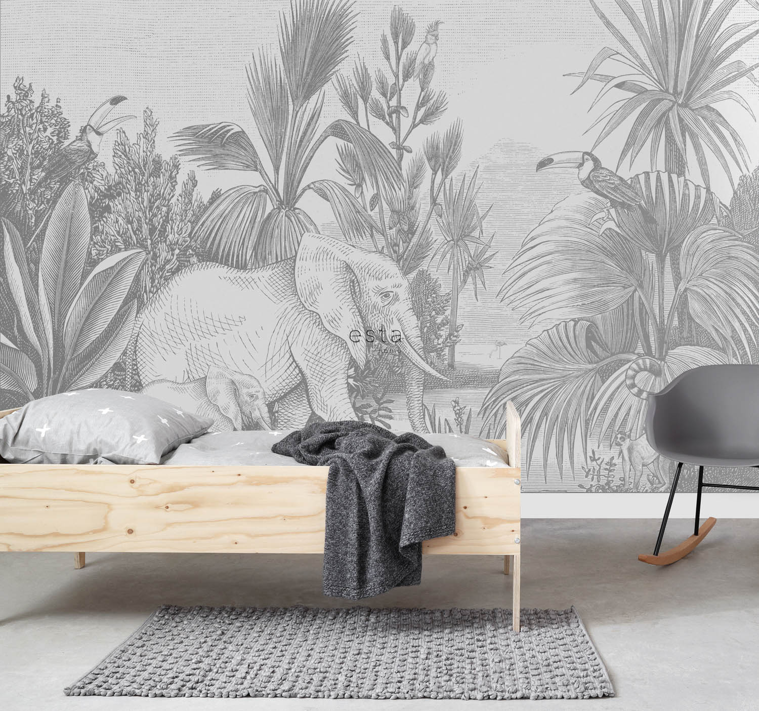 Wandbild Elefanten Dschungeltiere grau 300 x 279 cm 159061