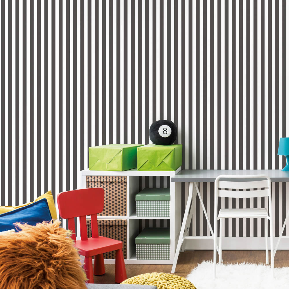 Black and white non-woven wallpaper lines pattern Tiny Tots 2 Essener G78399-28-G78399.1M