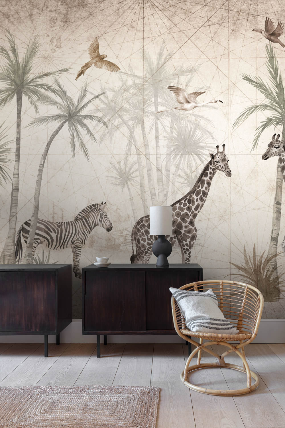 Wandbild 371 x 280 cm Safari Tiere Boho Giraffe beige ML1501
