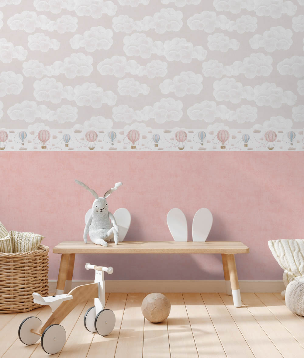 Bordüre Vlies Borde Heißluftballons Wimpel beige blau rosa 771351-8-771351