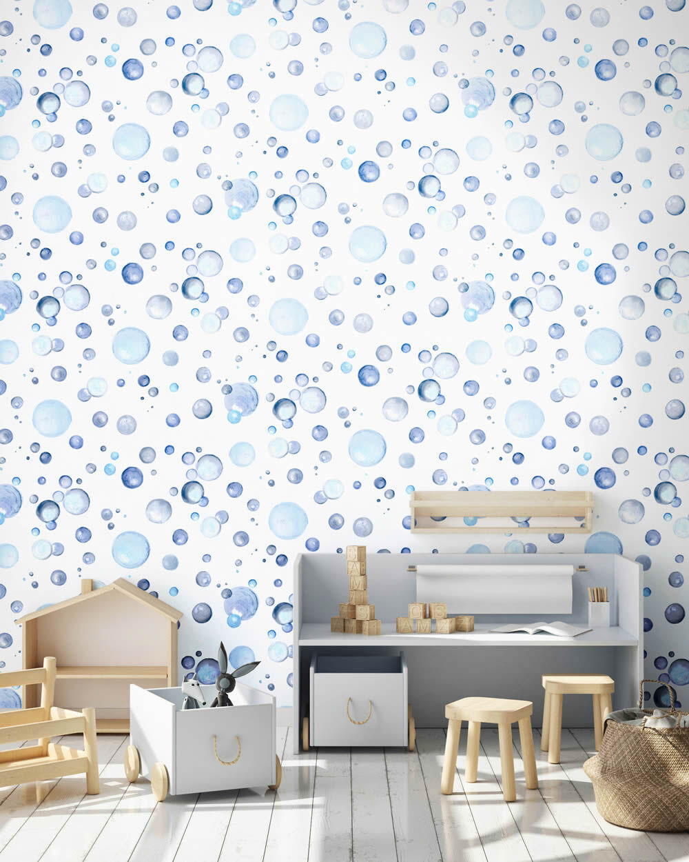 Bubbles non-woven wallpaper soap bubbles drawn multicolored blue 27567-HTM