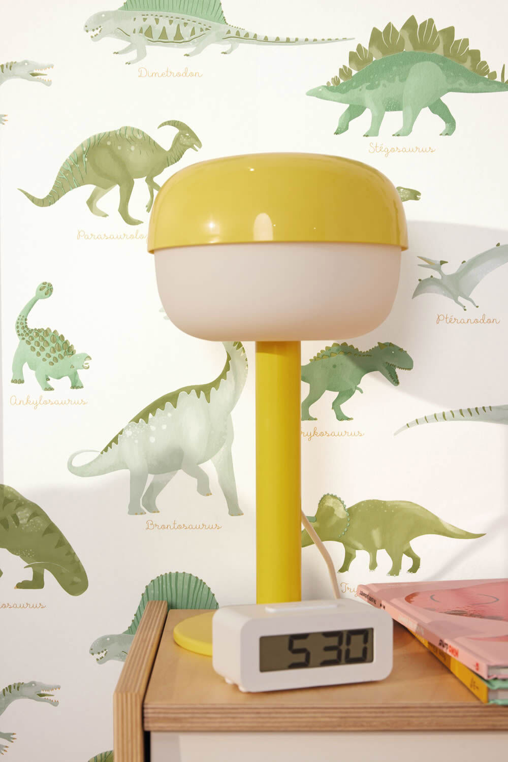 Dinosaur non-woven wallpaper Tyrannosaurus Rex dino species white green Les Minis Mondes Caselio MNM105707100