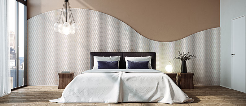 Creative wall ideas with 3D panels for your home Bedroom with wavy wall design and 3D panels