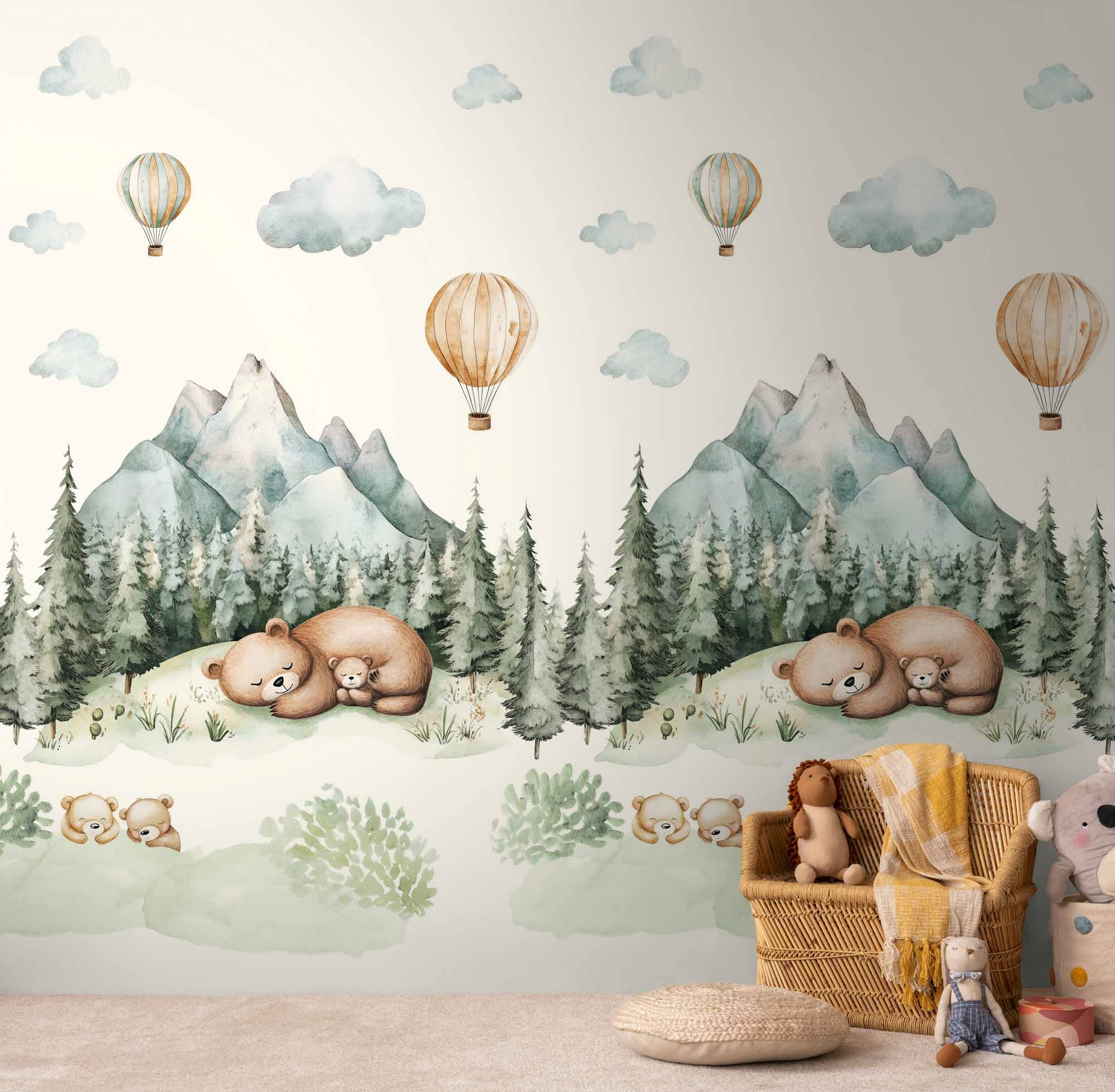 Wandbild Bären Wald Berge skandinavisch 159 x 280 cm 792884