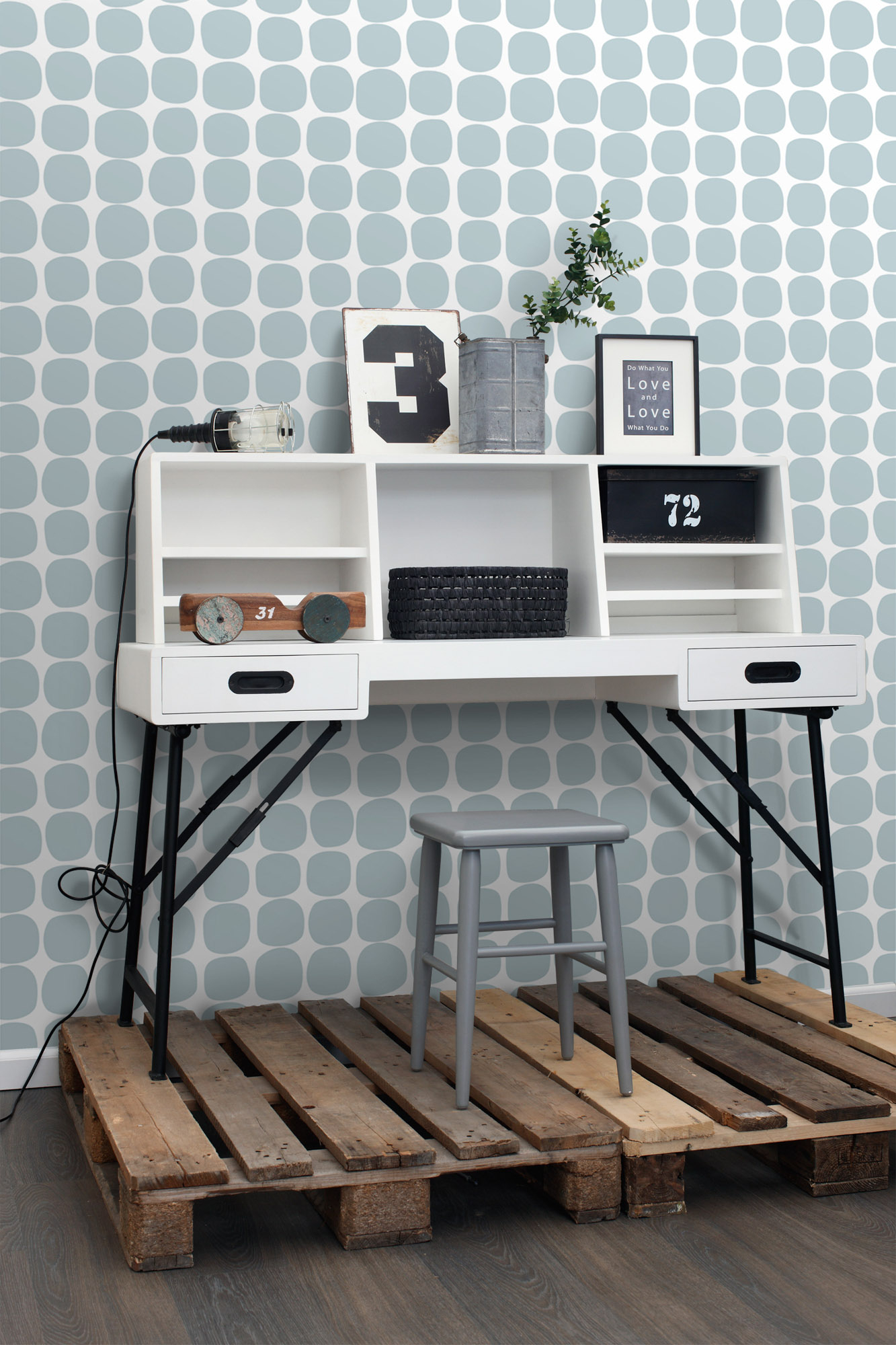 Grafische Tapete abgerundete Quadrate Scandi blau 139088