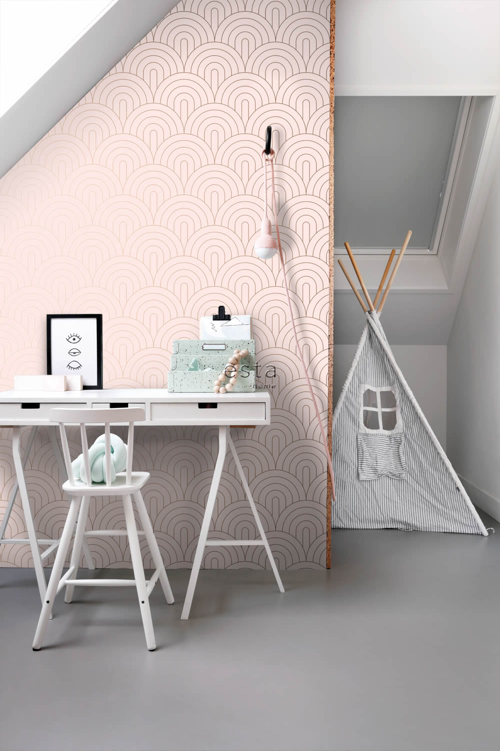 Tapete mit Art-Deco-Bögen Boho Style hellrosa Vlies 139217