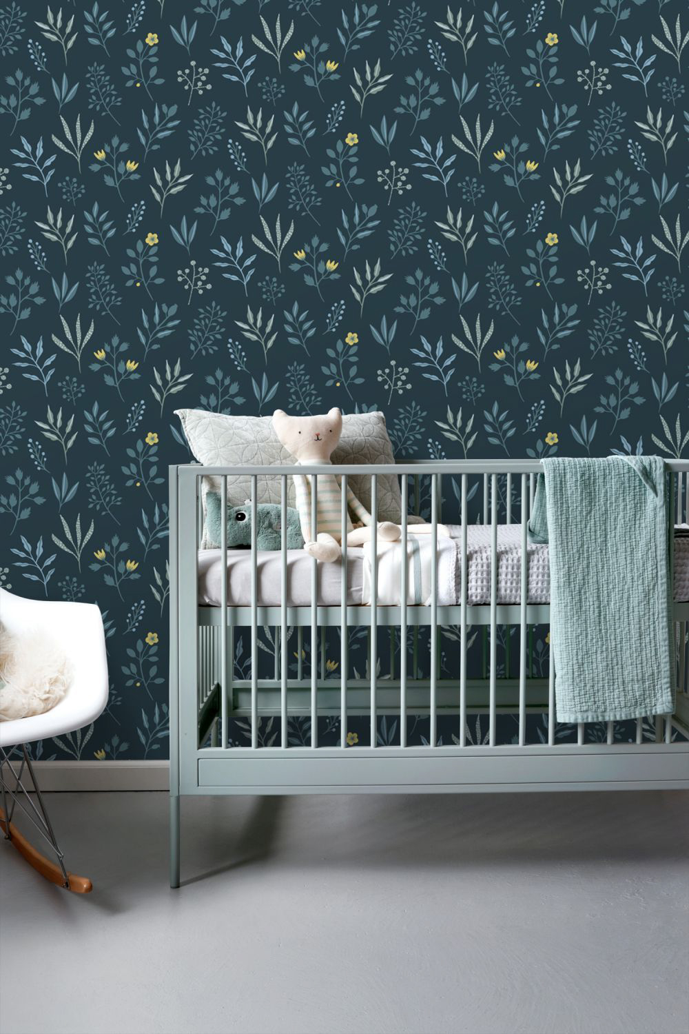 Tapete Blumentapete Scandi dunkelblau senfgelb Vlies 139082