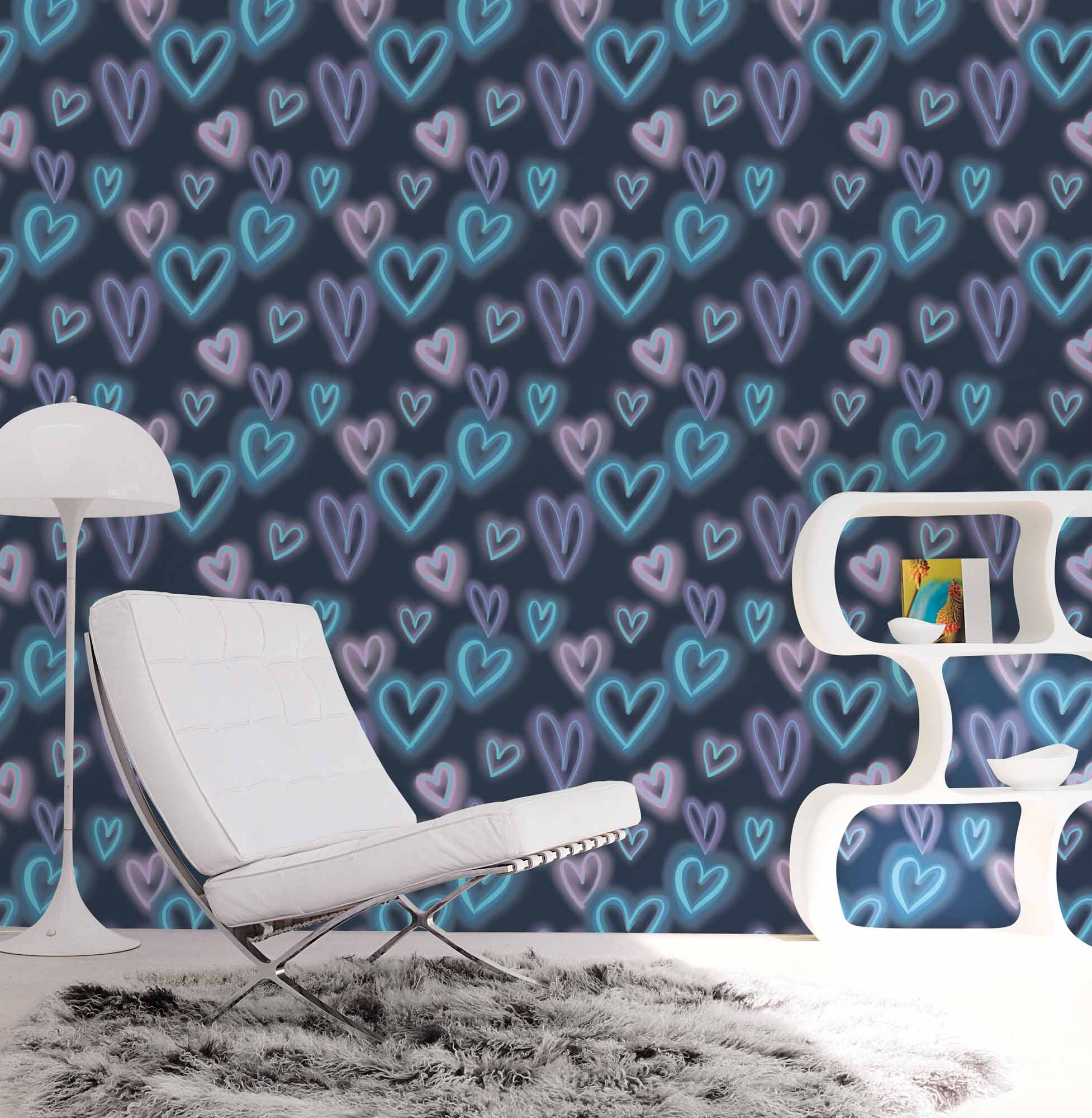 Tapete Herzen Neonschriftzug Grafitti-Look dunkelblau G78575