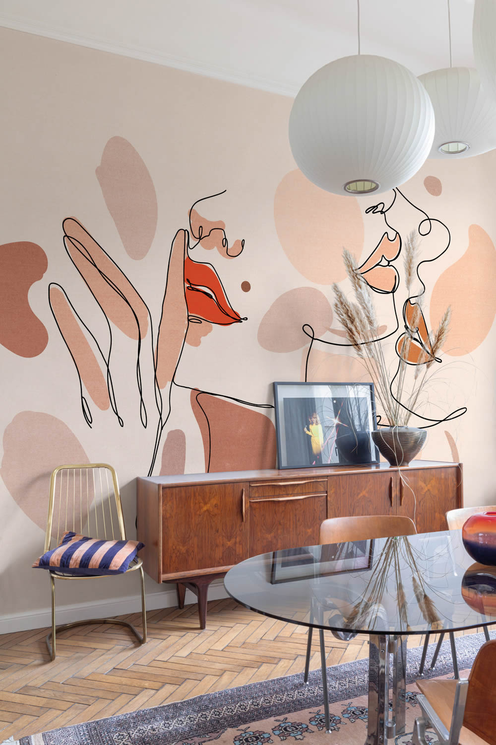 Wandbild 371 x 280 cm Frau Gesicht Lineart apricot rosa ML2601