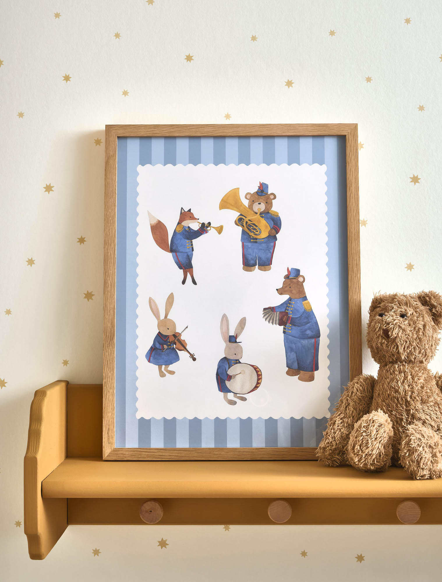 Poster Tiere mit Instrumenten blau gestreift OUTT203065502