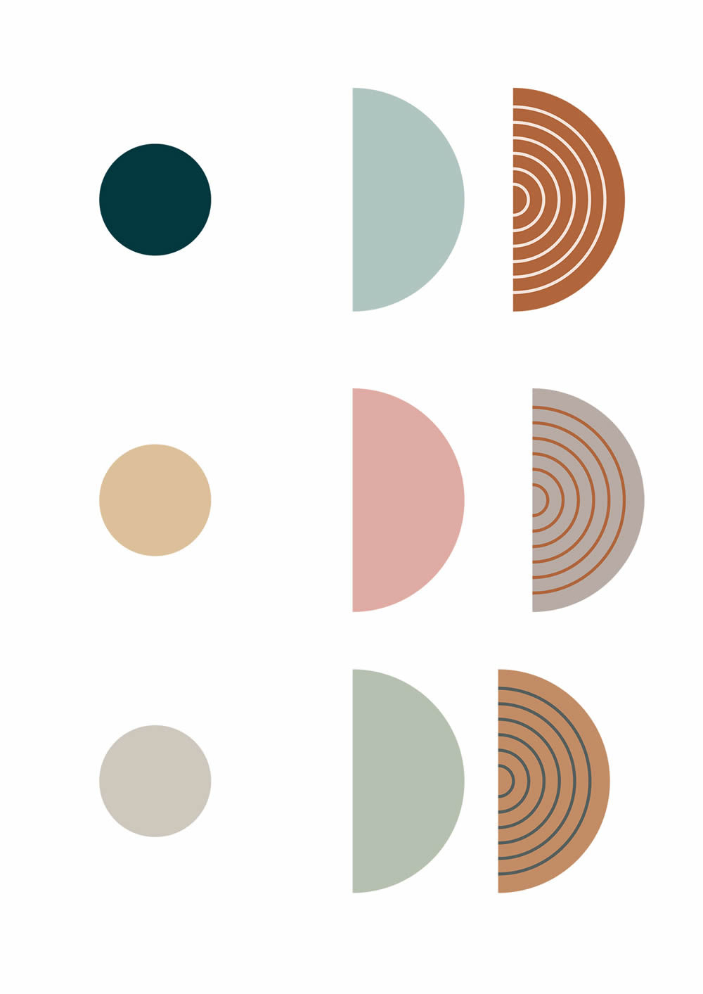 Wandbild 3-teilig geometrische Retro Kreise vorgekleistert