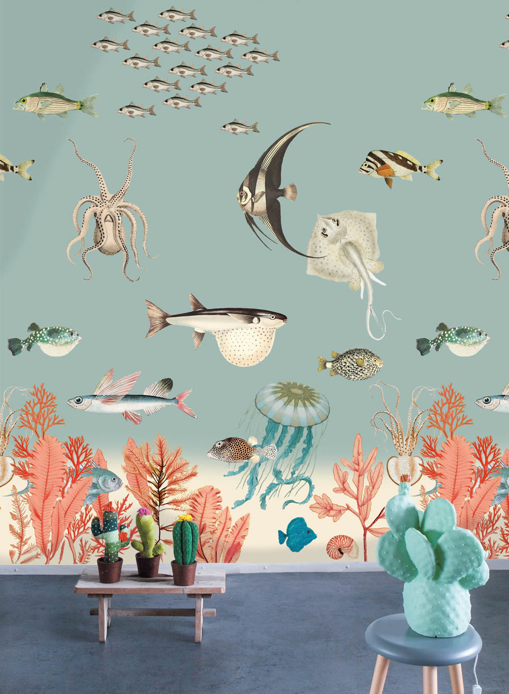 Wandbild Fische Quallen Karallen Unterwasser Hellblau 557497