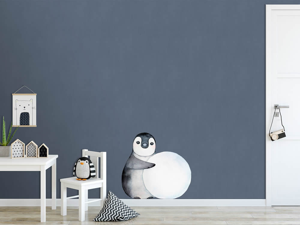 Wandbild Pinguin Schneeball vorgekleistert 100 x 97,5 cm