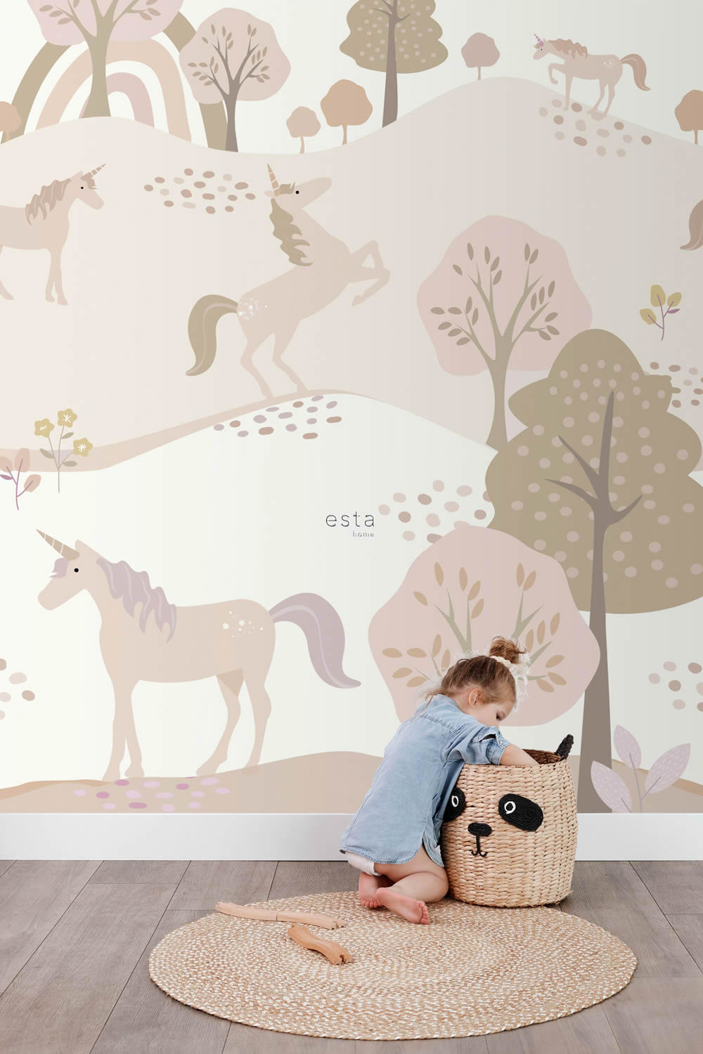 Wandbild 200 x 279 cm Einhörner 4 Bahnen Scandi pastell 159238