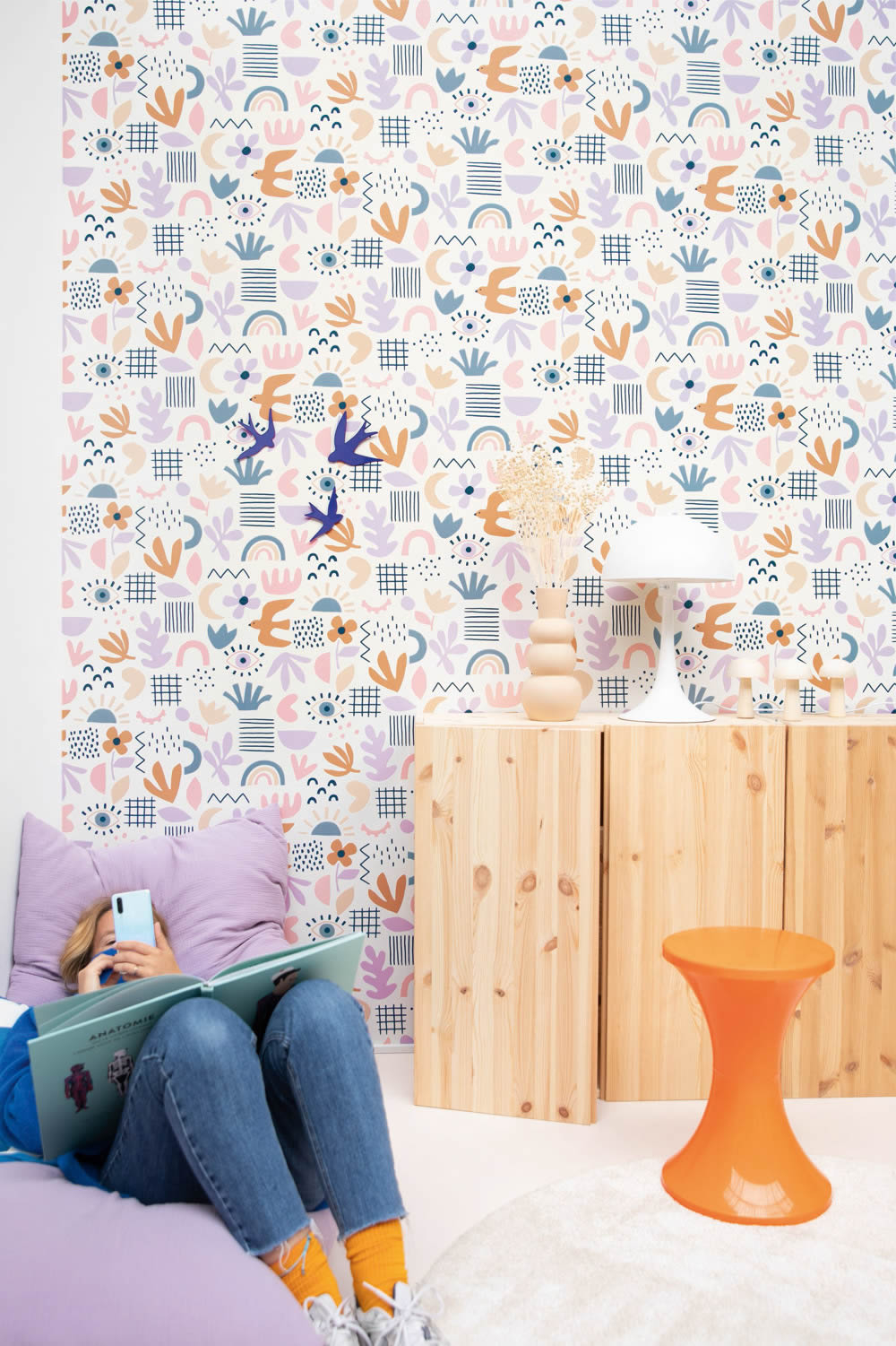 birds and flowers wallpaper white and multicolored Young and free YNF103284022-36-YNF103284022.1M