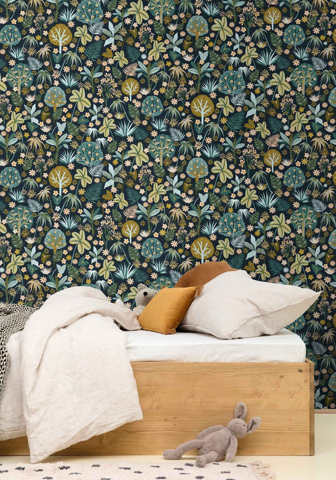 Musterstück Magische Blumen Vliestapete Blumenmeer dunkel blau