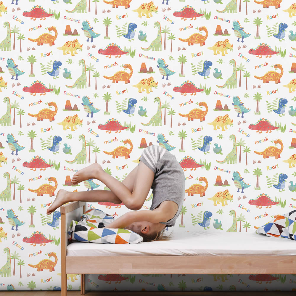 White and colorful non-woven wallpaper painted Dinos Tiny Tots 2 Essener G78364-28-G78364.1M
