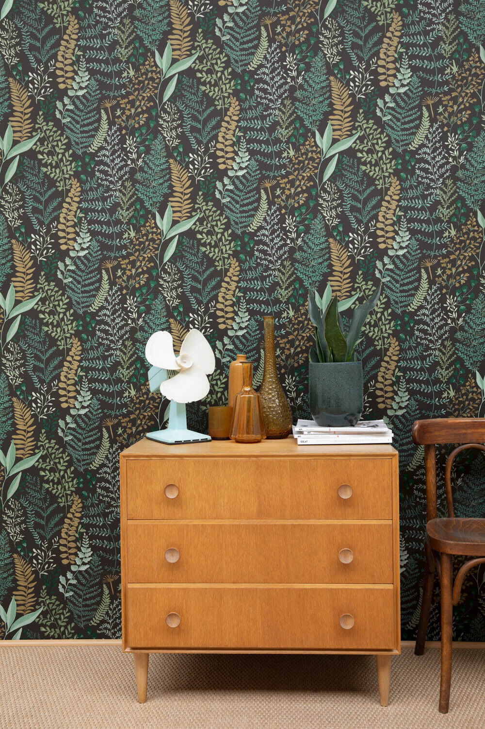 Bunt und schwarze Tapete Pflanzen Caselio - La Foret Texdecor FRT102927927-36-FRT102927927.1M