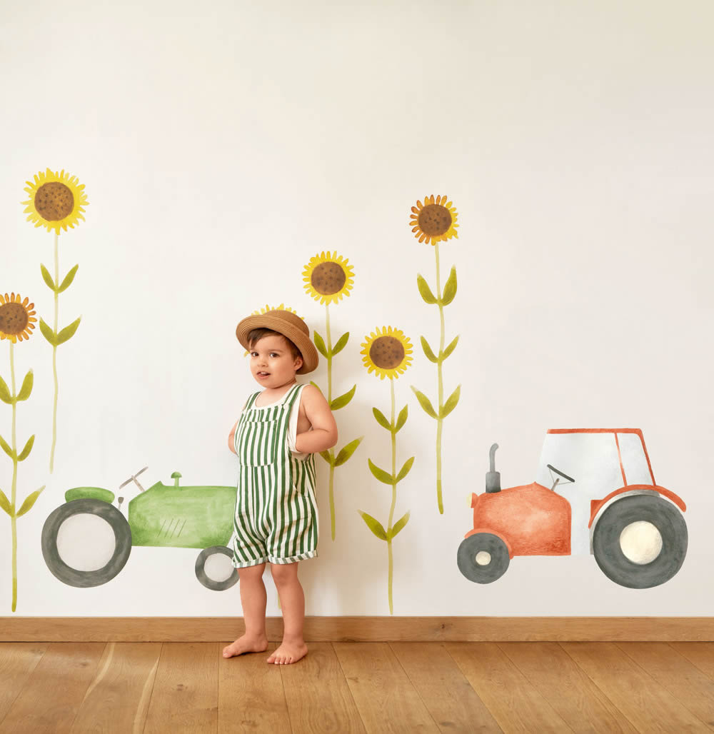 Wandbild vorgekleistert roter Traktor Trecker Bauernhof  OUAT88618617