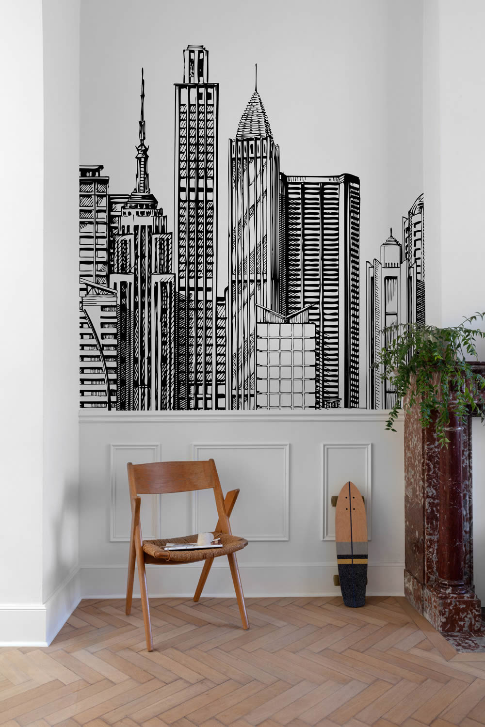 Fototapete 371 x 280 cm Skyline New York schwarz weiß ML4001