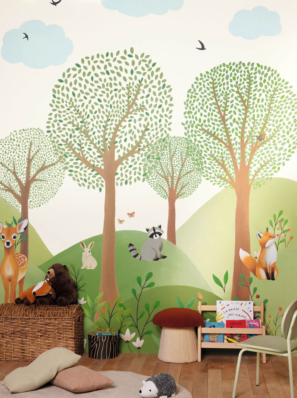 Wall stickers cute animals deer rabbit fox raccoon wall stickers Les Minis Mondes Caselio MNM105873020