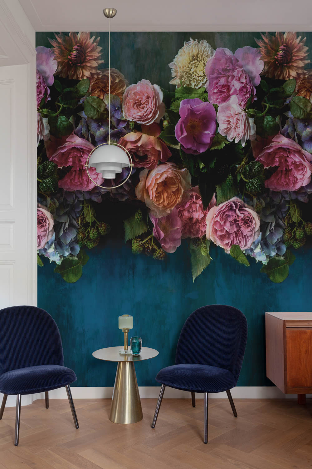 Wandbild 159 x 280 cm bunter Blumenstrauß Rose 3 Bahnen ML6601