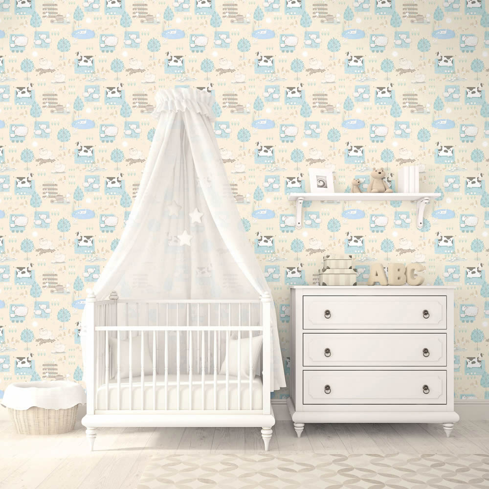 Cows pigs and sheep beige non-woven wallpaper Tiny Tots 2 Essener G78374-28-G78374.1M