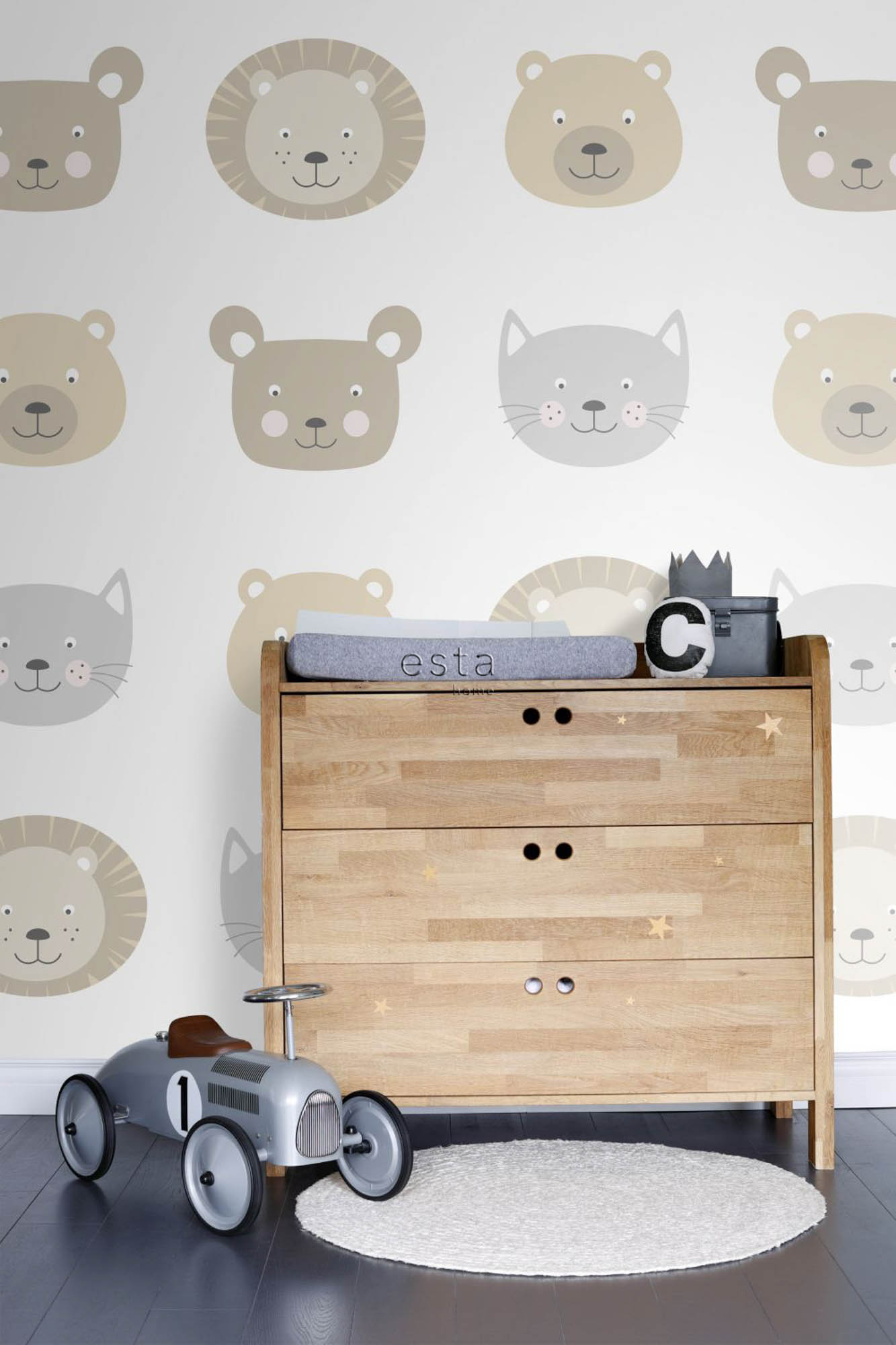 Tiertapete Tierköpfe Bären beige braun weiß Vlies 158932