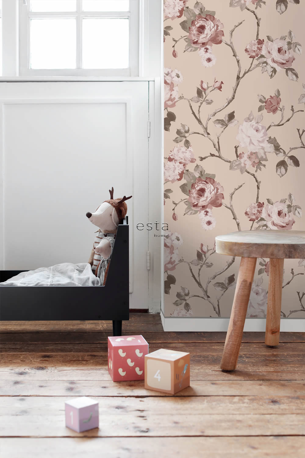 Blumentapete mit Rosenranken rosa Vlies 139476