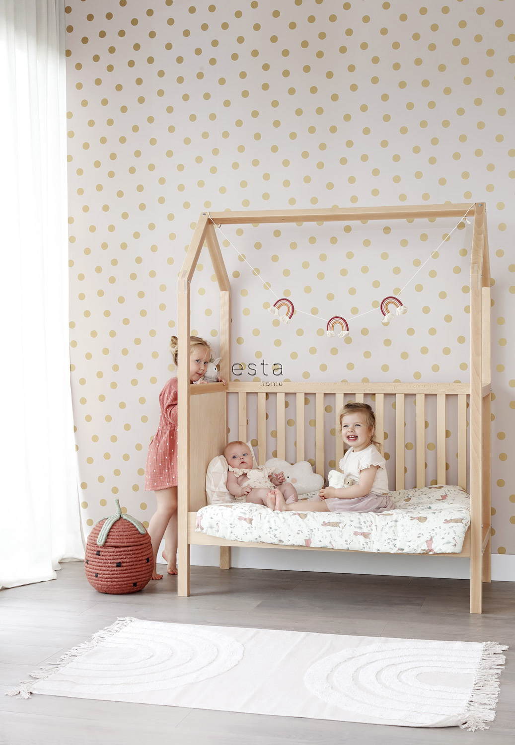 gepunktete Tapete gold rosa Vlies 139244