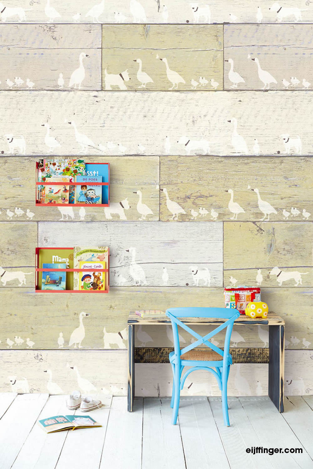 Ducks Beige Wood look Wall picture-55-364178