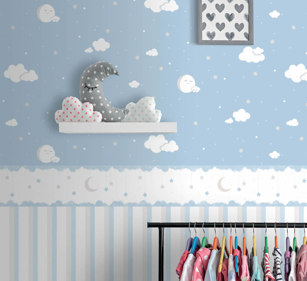 wallpaper stripes blue-grey Lullaby