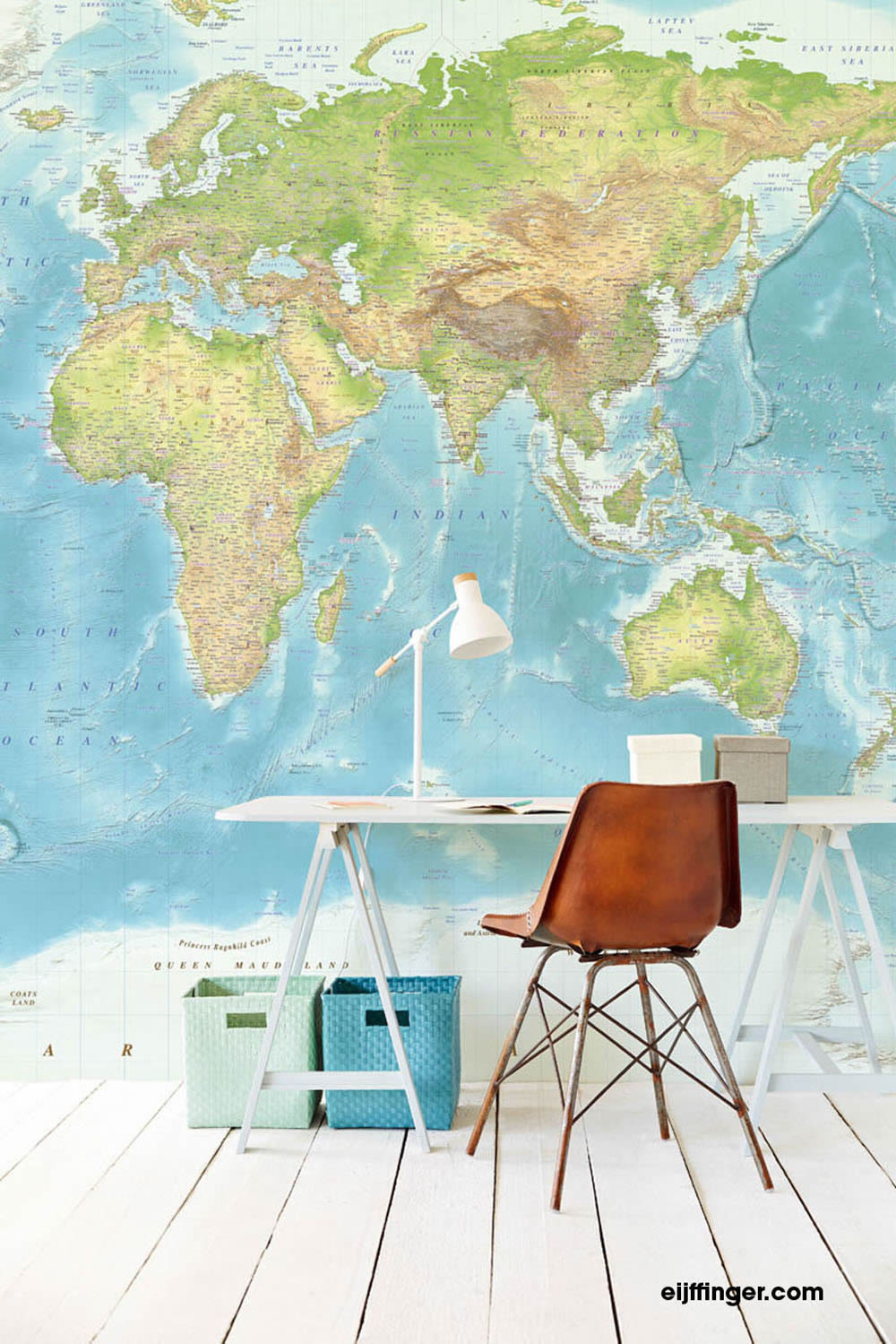 World map mural blue-green-55-364196